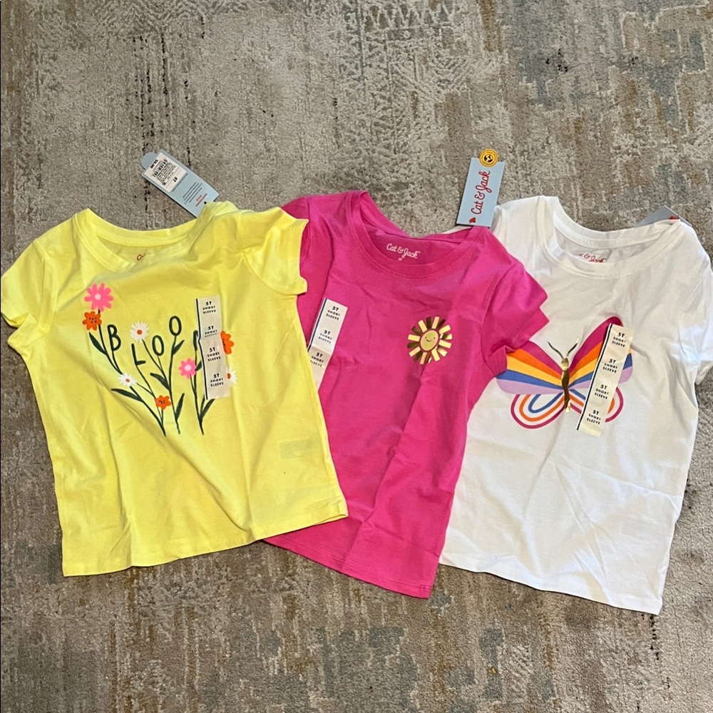 Cat & Jack Girls Short Sleeve Tee Set - Yellow, Pink, White